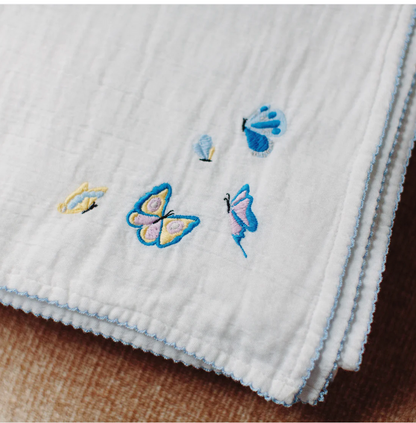 BUTTTERFLY EMBROIDERED GAUZE BLANKET SHAWL