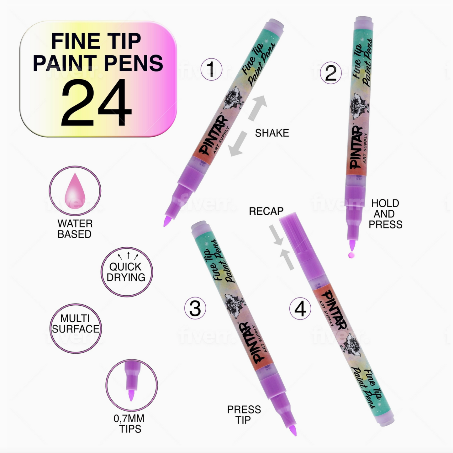 ACRYLIC FINE TIP PAINT PEN - 24 SET