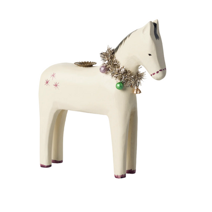 MAILEG WOODEN WHITE HORSE CANDLE HOLDER