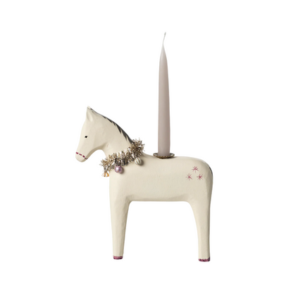 MAILEG WOODEN WHITE HORSE CANDLE HOLDER