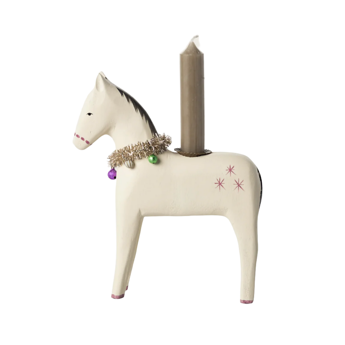 MAILEG WOODEN WHITE HORSE CANDLE HOLDER