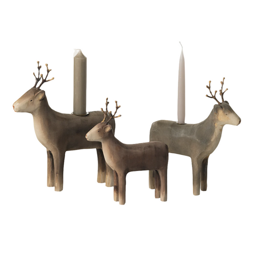 MAILEG WOODEN REINDEER CANDLE HOLDER