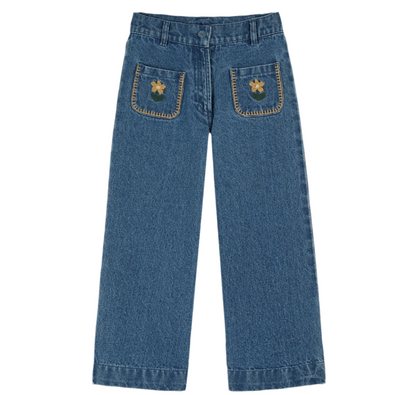 EMBROIDERED FLOWER POCKET DENIM PANTS