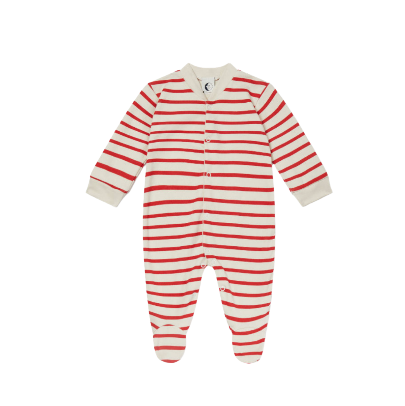 RED & OATMEAL BRETON STRIPE SLEEPSUIT