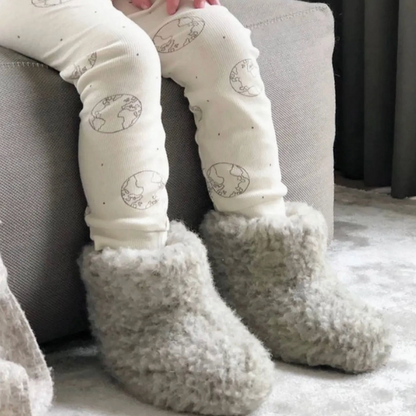 KIDS ORGANIC WOOL SLIPPERS - LIGHT GRAY