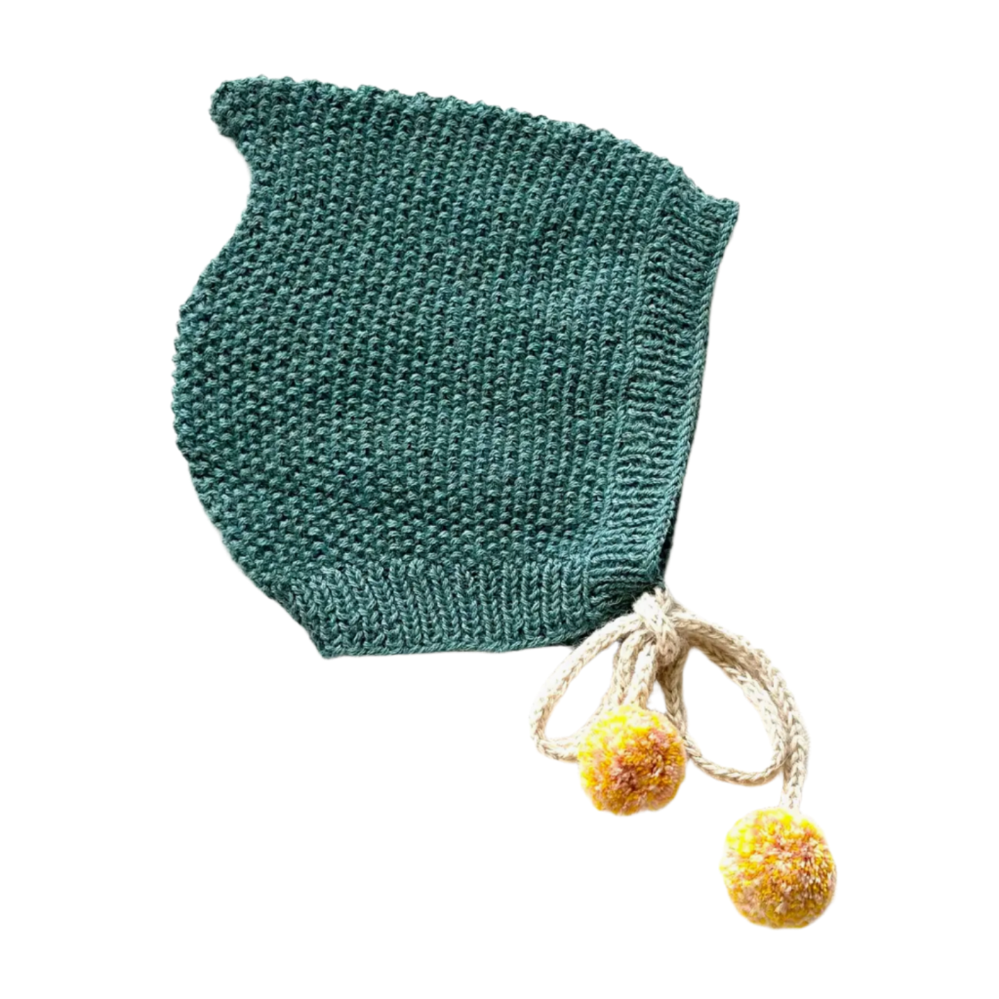 ALPACA BONNET - TEAL WITH YELLOW POM POM