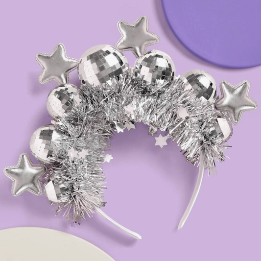 DISCO STARS SILVER FRINGE NEW YEARS HEADBAND