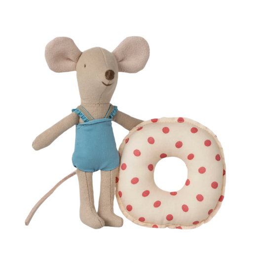 MAILEG BEACH MOUSE WITH FLOAT - LITTLE SISTER RED DOT