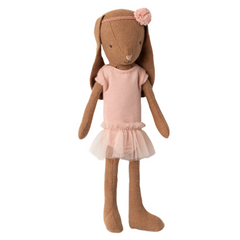 MAILEG CHOCOLATE BROWN BUNNY SIZE 1 BALLET SUIT & SKIRT - ROSE