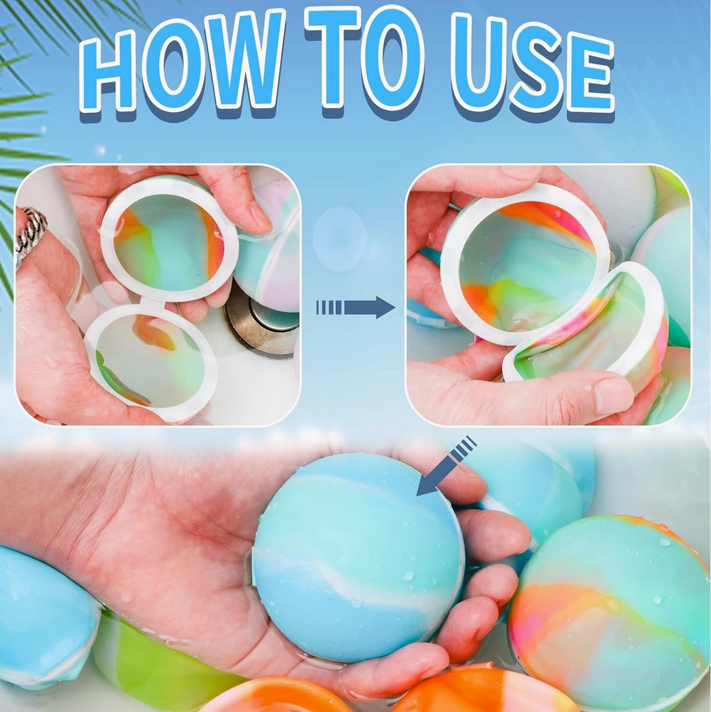 RAINBOW COLOR REUSEABLE WATER BALLONS - 6 PIECE SET