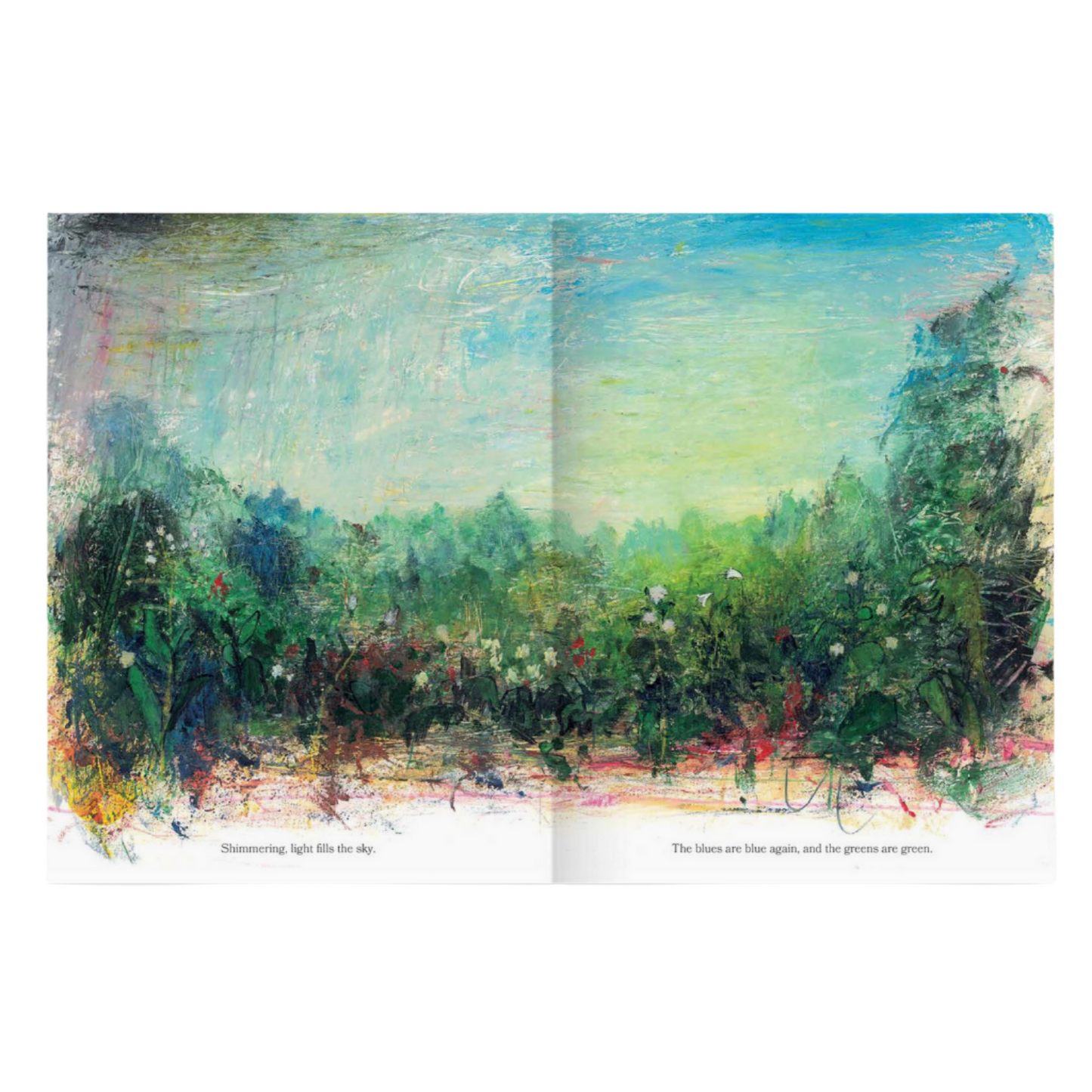 Artistic depiction of a landscape with trees and sky, featuring a book or album cover design.