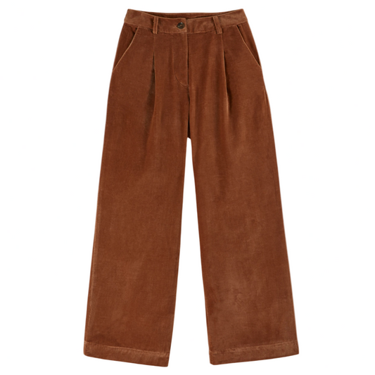 Brown velour pants on a white background