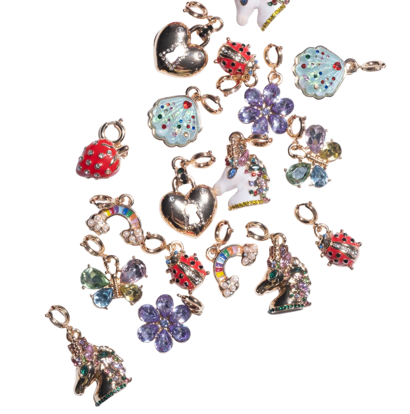 Collection of colorful charms with 'Collect Them All!' and 'Mix & Match!' text on a white background.