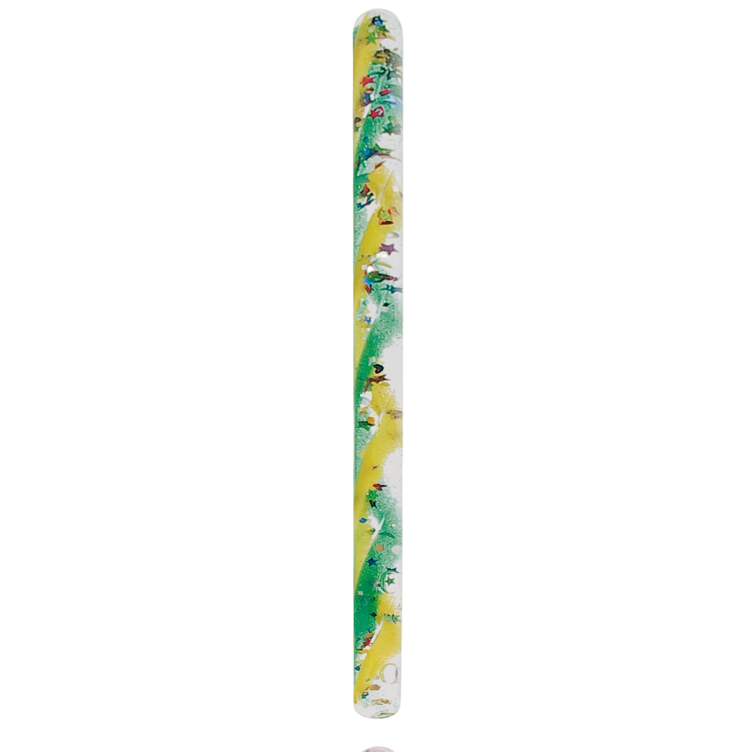 Decorative nail file with colorful design on a white background