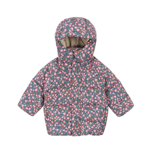 Floral patterned baby jacket on a white background