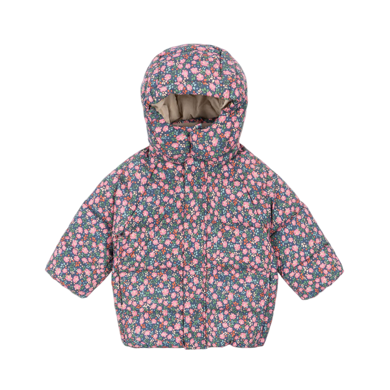 Floral patterned baby jacket on a white background