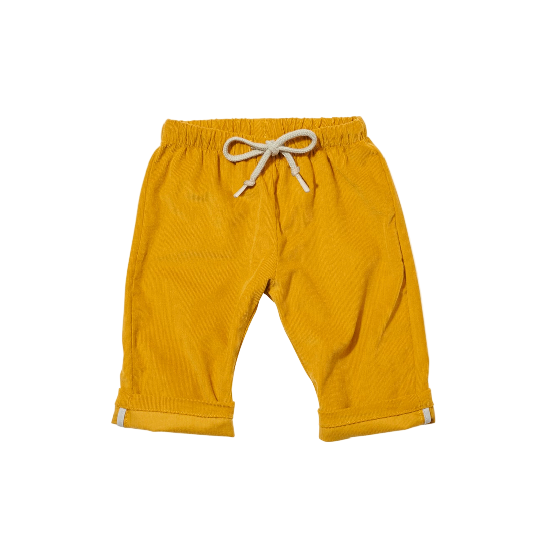 Yellow pants with a drawstring on a white background