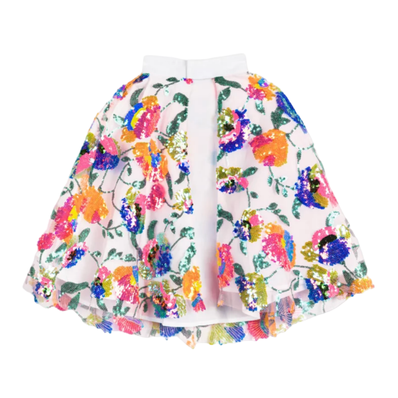 Colorful floral skirt on a white background