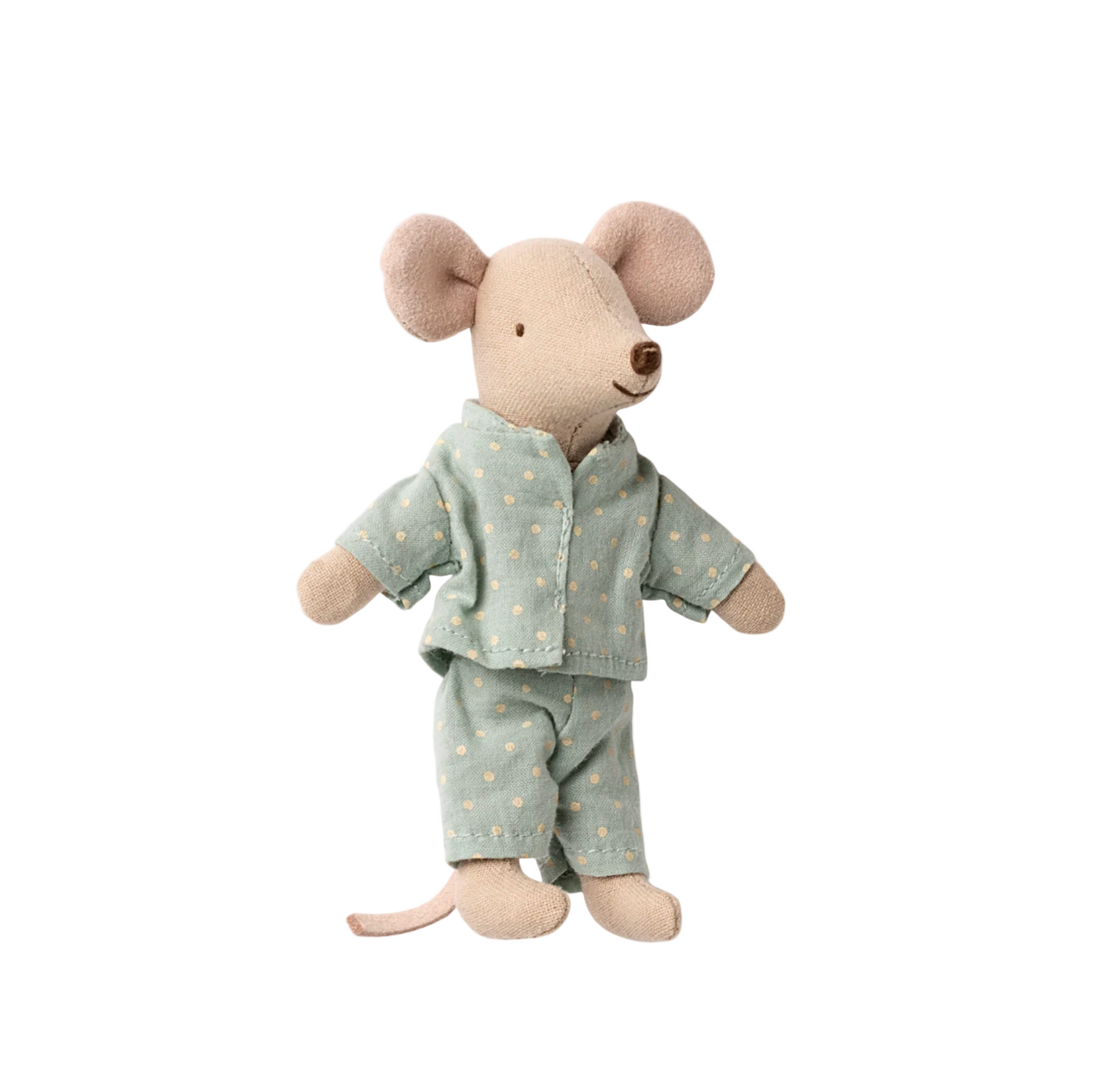 Stuffed toy mouse in pajamas on a computer screen with a web browser open.