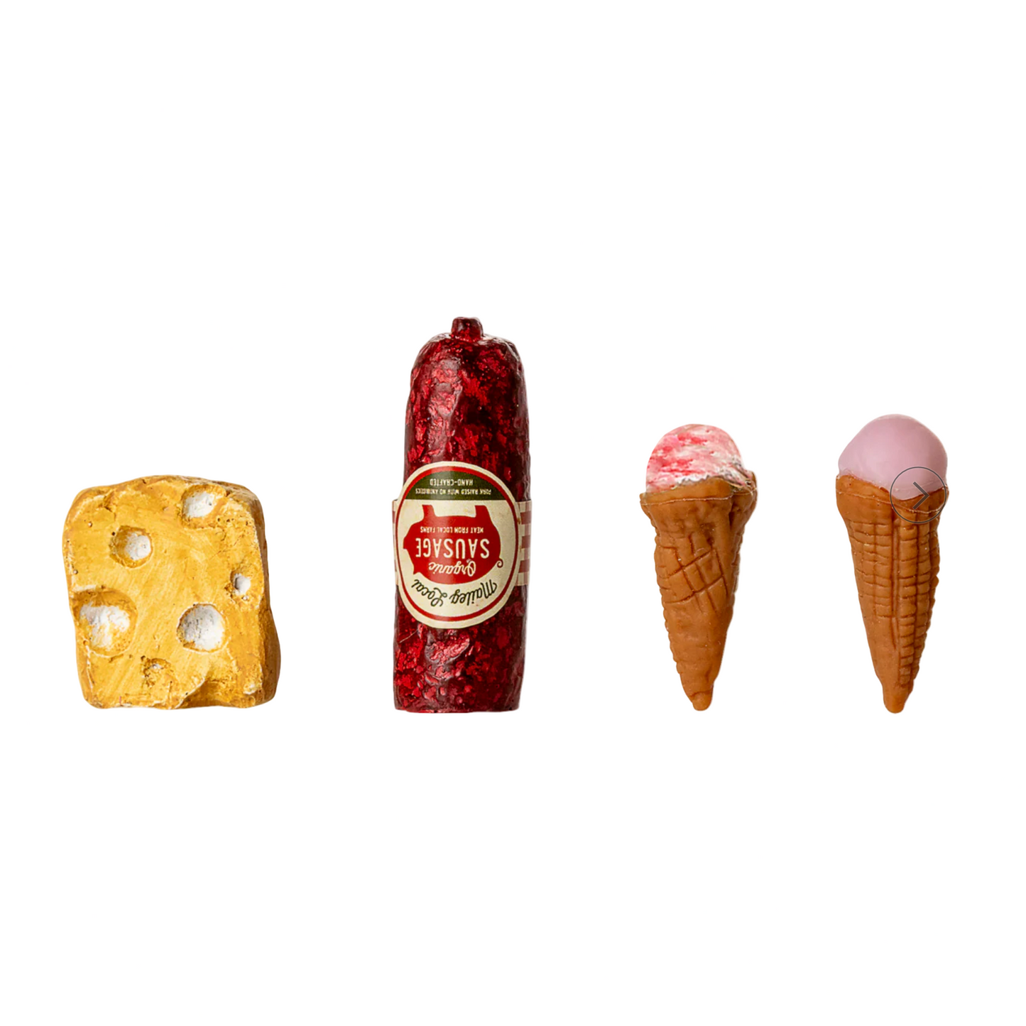 Product images on a computer screen with a focus on a bottle and ice cream cones.