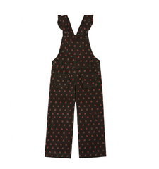 BLACK POPPY VELVET PRINTED OVERALLS