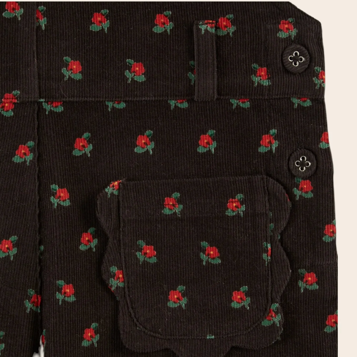 BLACK POPPY VELVET PRINTED OVERALLS