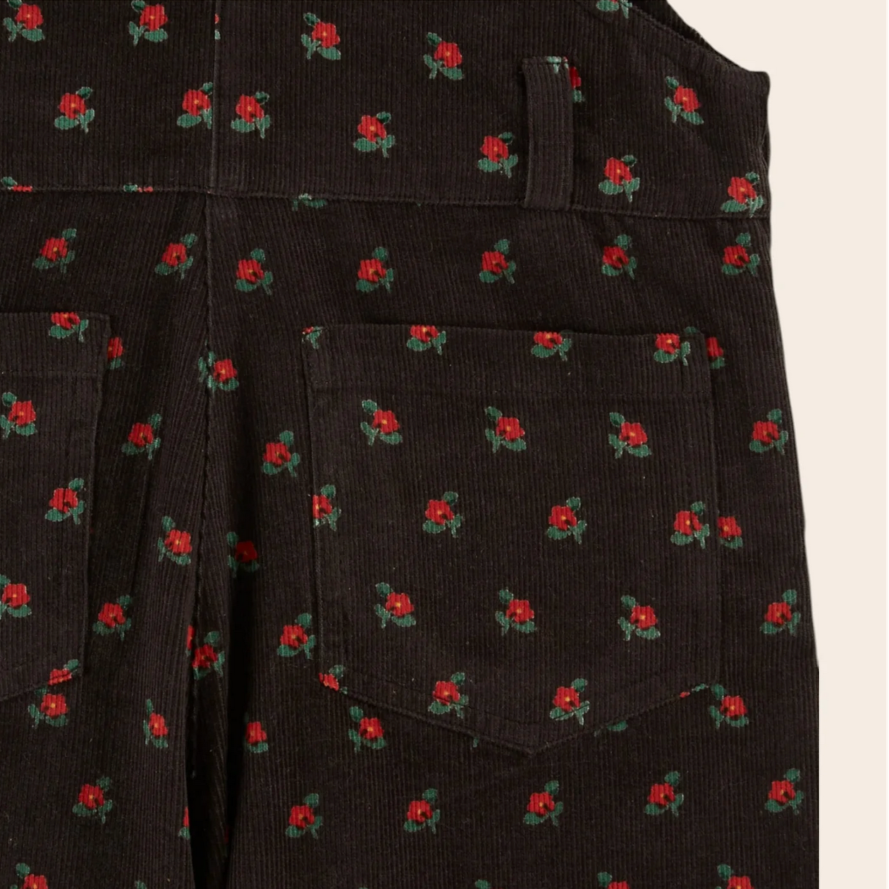 BLACK POPPY VELVET PRINTED OVERALLS