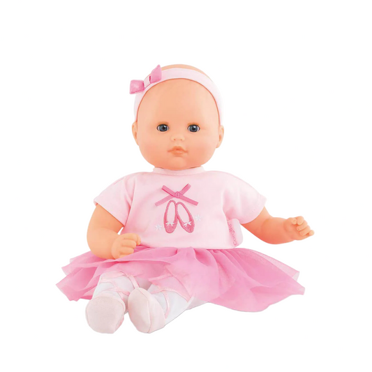 Ballet-themed doll with pink outfit and headband on a white background