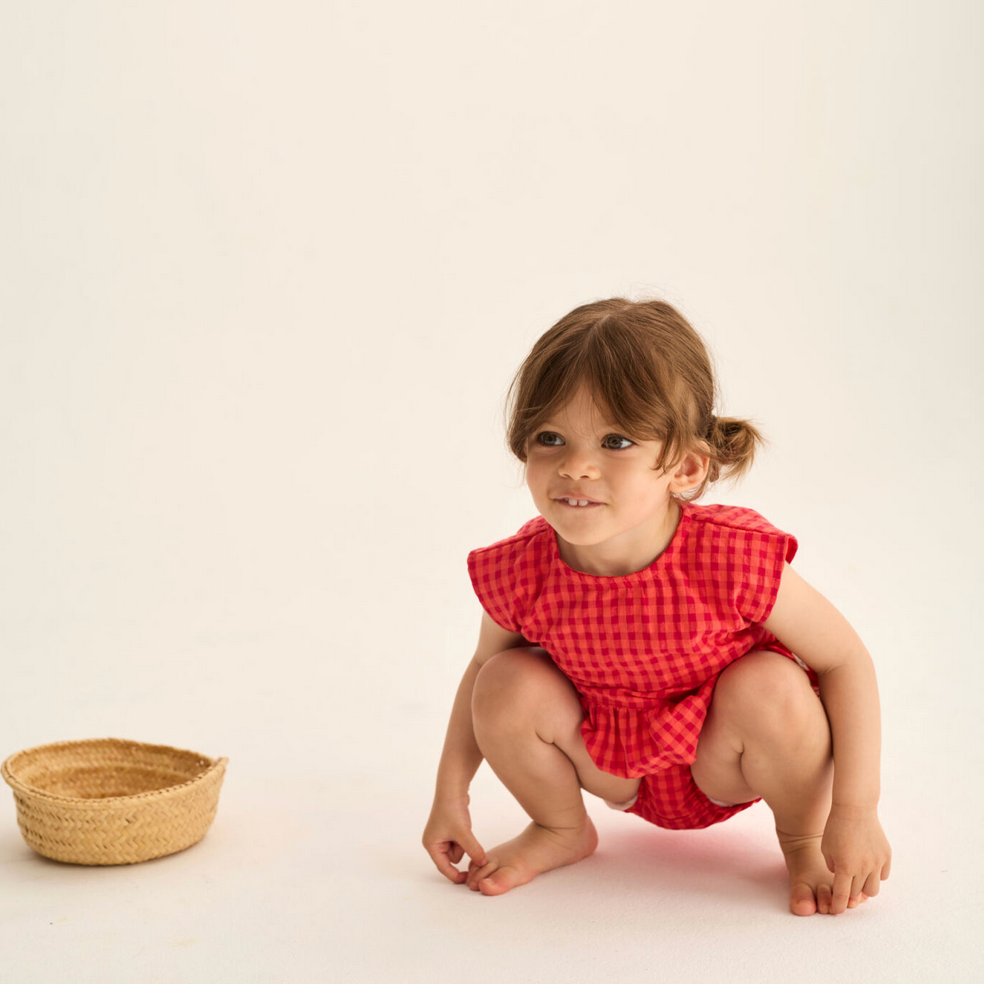 LUA TOMATO RED GINGHAM PEPLUM TOP