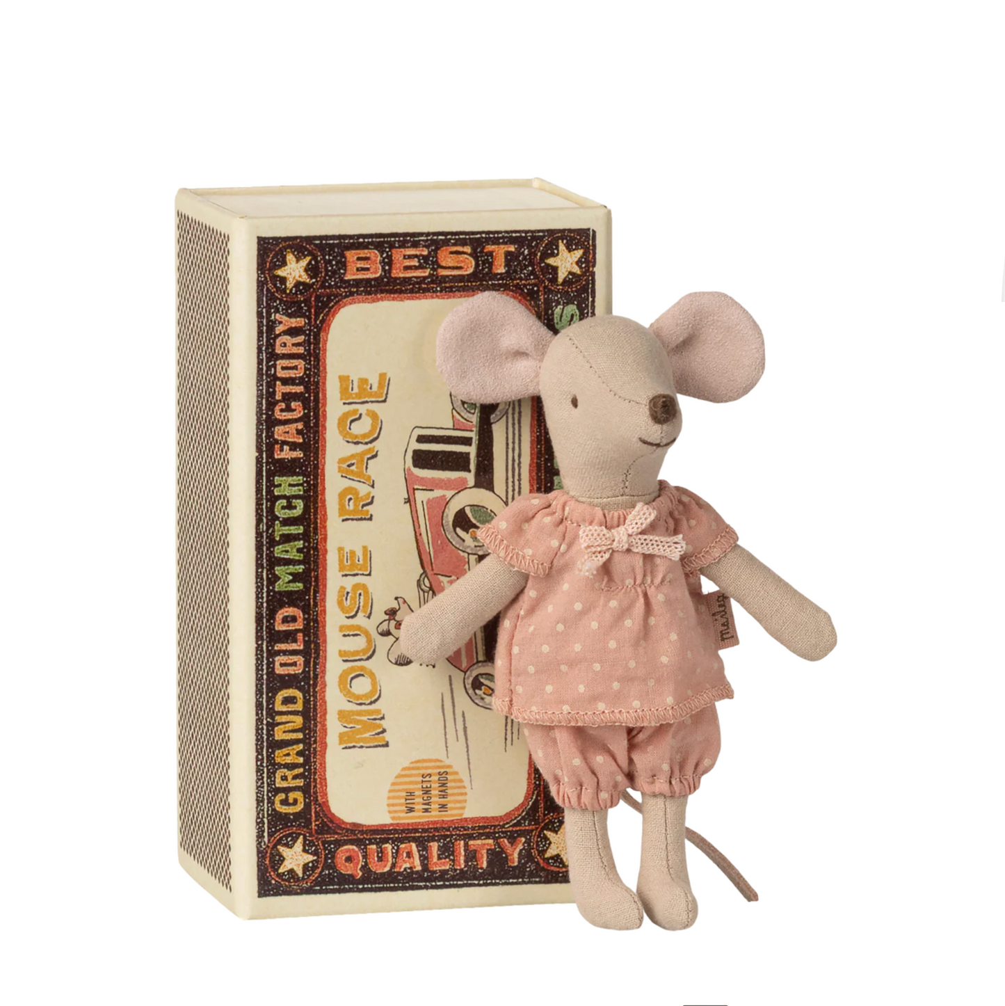 BIG SISTER MOUSE IN MATCHBOX - PINK POLK A DOTS