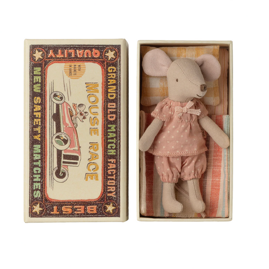 BIG SISTER MOUSE IN MATCHBOX - PINK POLK A DOTS