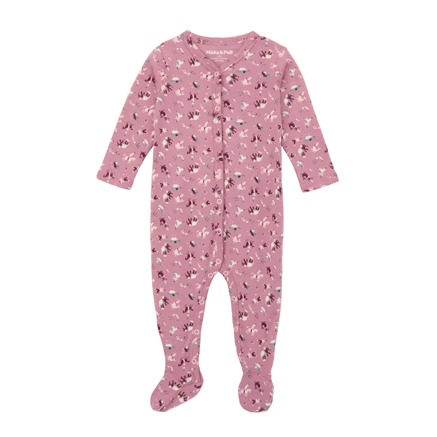 BABY FOOTED ONE-PIECE ONESIE - ANTIQUE ROSE CIRCUS