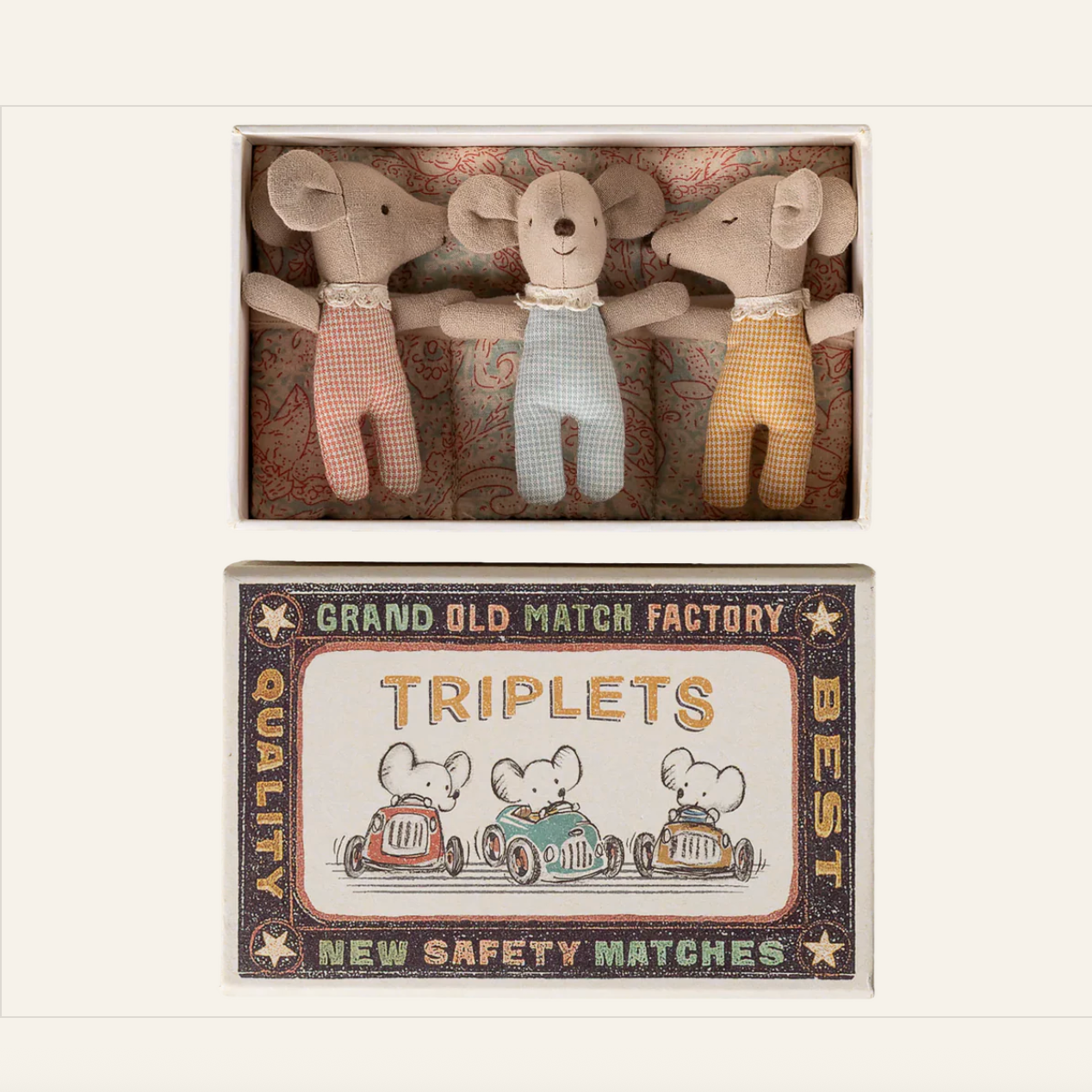 MAILEG BABY MICE SLEEPY WAKEY TRIPLETS - CHECKERS