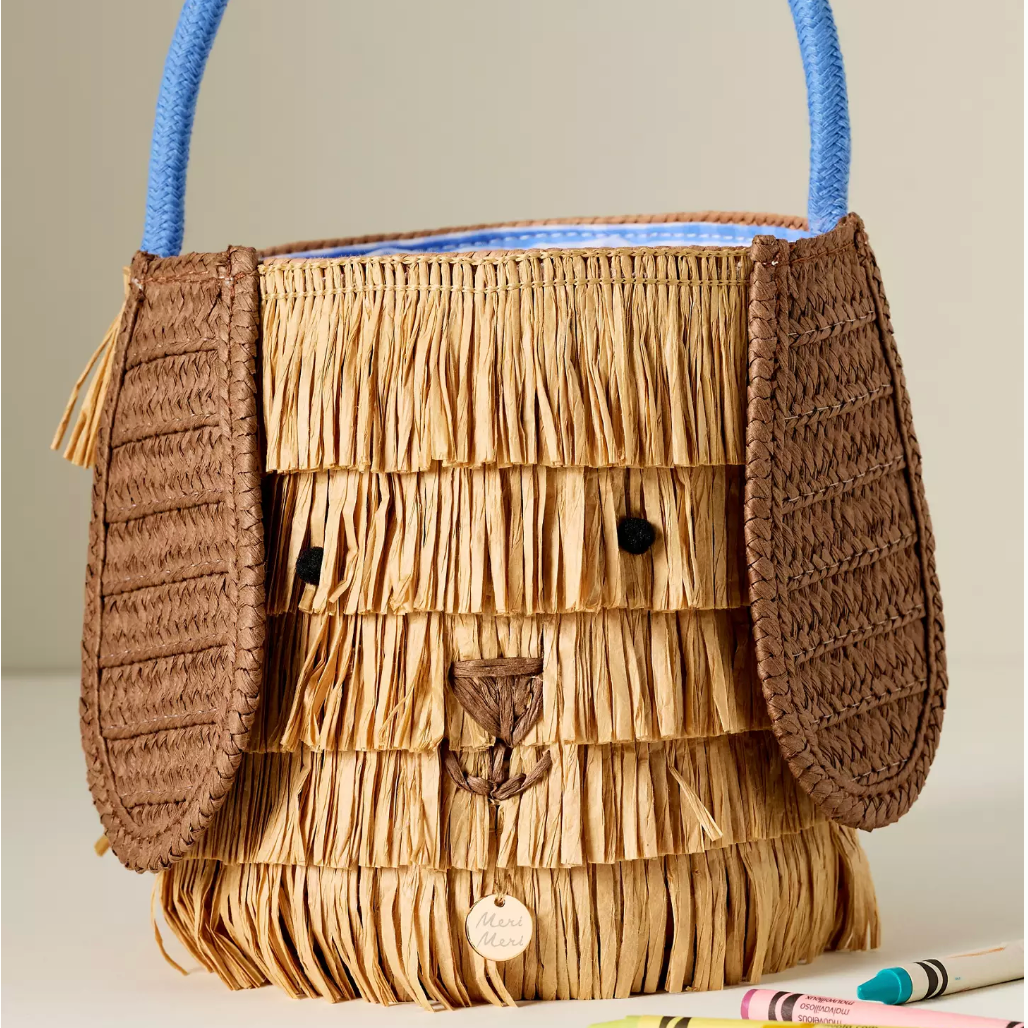 SHAGGY RAFFIA PUPPY BASKET