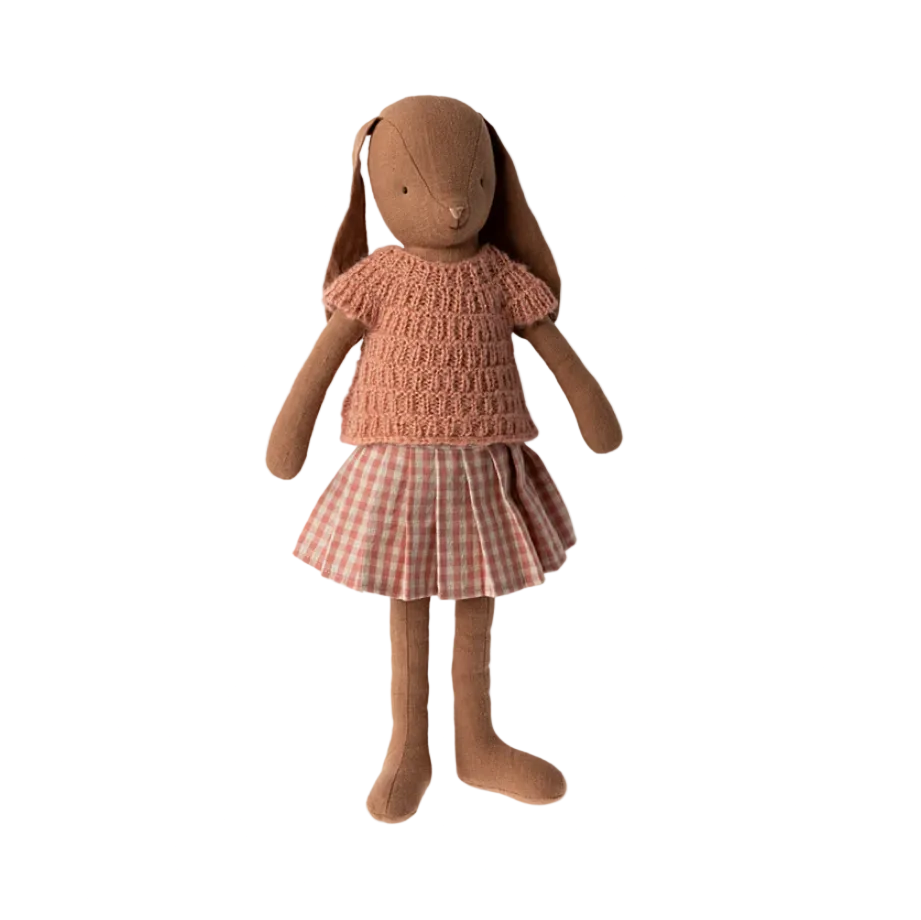MAILEG CHOCOLATE BROWN BUNNY SIZE 3 KNITED SHIRT & SKIRT