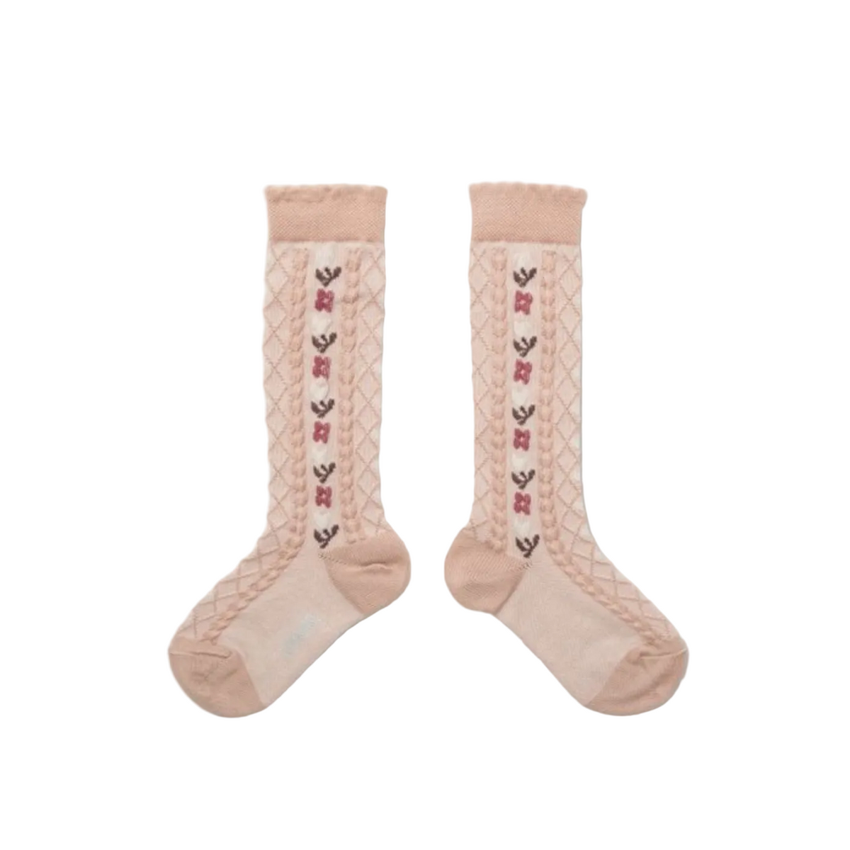 DESIREE JACQUARD HEARTS AND FLOWERS KNEE HIGH SOCKS - VIEUX ROSE
