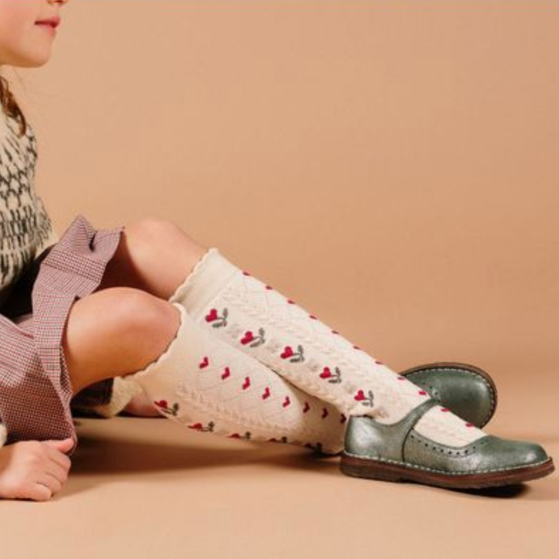 DESIREE JACQUARD HEARTS AND FLOWERS KNEE HIGH SOCKS - VIEUX ROSE