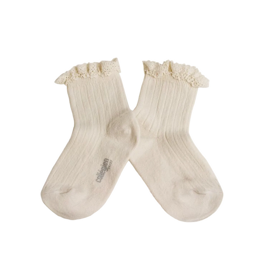 LILI LACE TRIM RIBBED ANKLED SOCKS