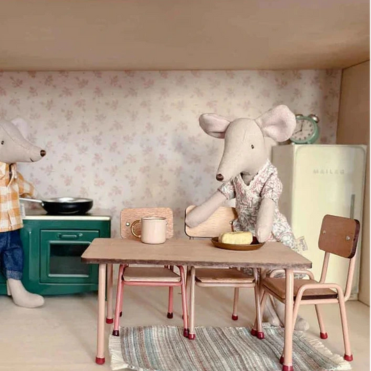 MAILEG MOUSE TABLE AND CHAIRS SET - DARK POWDER