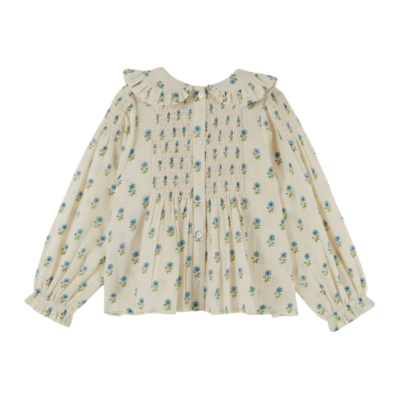SMOCKED BLOCK PRINT BLOUSE - SCARLET