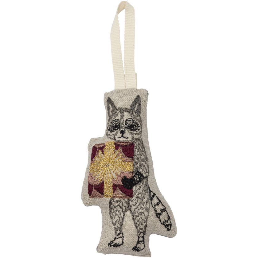 CORAL & TUSK RACCOON WITH PRESENT ORNAMENT