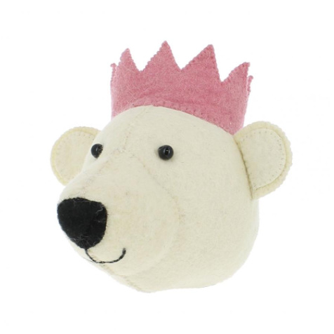 MINI WHITE BEAR HEAD PINK CROWN