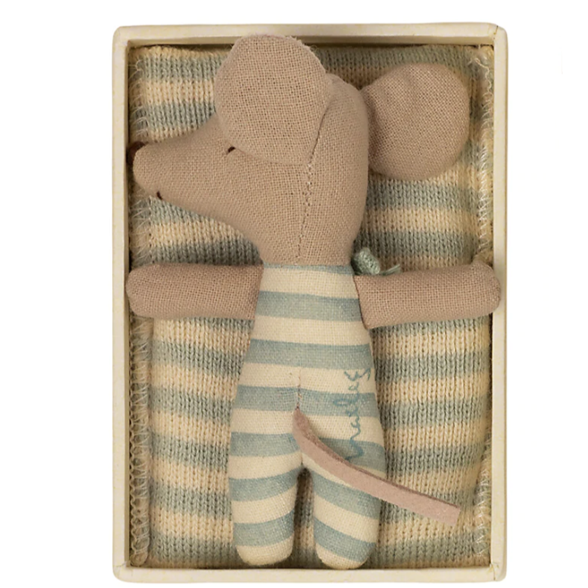 MAILEG BABY MOUSE, SLEEPY/WAKEY IN MATCHBOX - BOY