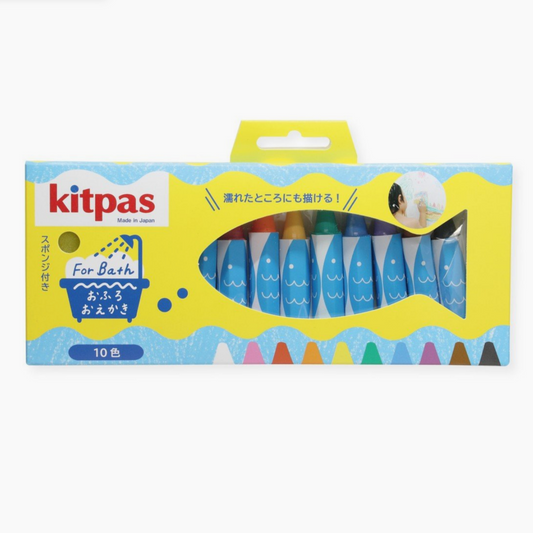 KITPAS RICE WAX BATH CRAYONS WITH SPONGE - SET OF 10