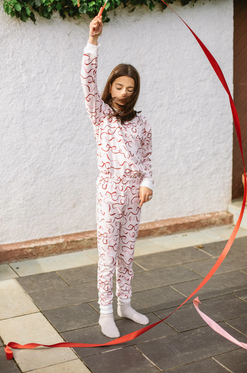 CLASSIC RED RIBBON STRIPE PAJAMA SET