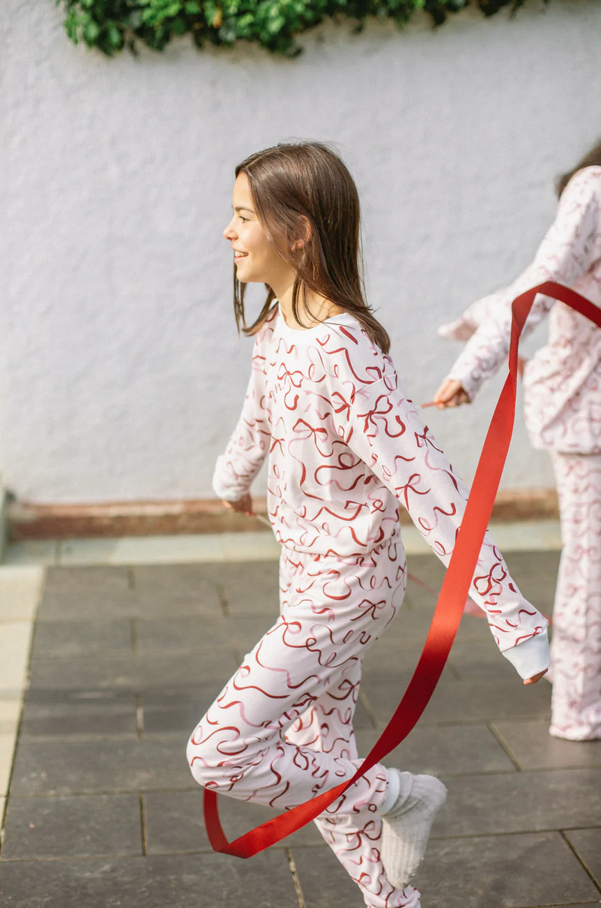 CLASSIC RED RIBBON STRIPE PAJAMA SET