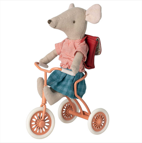 MAILEG TRICYCLE MOUSE, BIG SISTER WITH BAG - RED