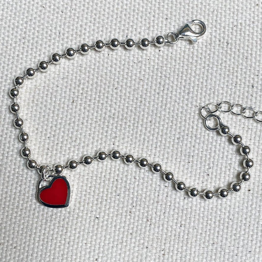 SILVER SMALL BEAD HEART BRACELET